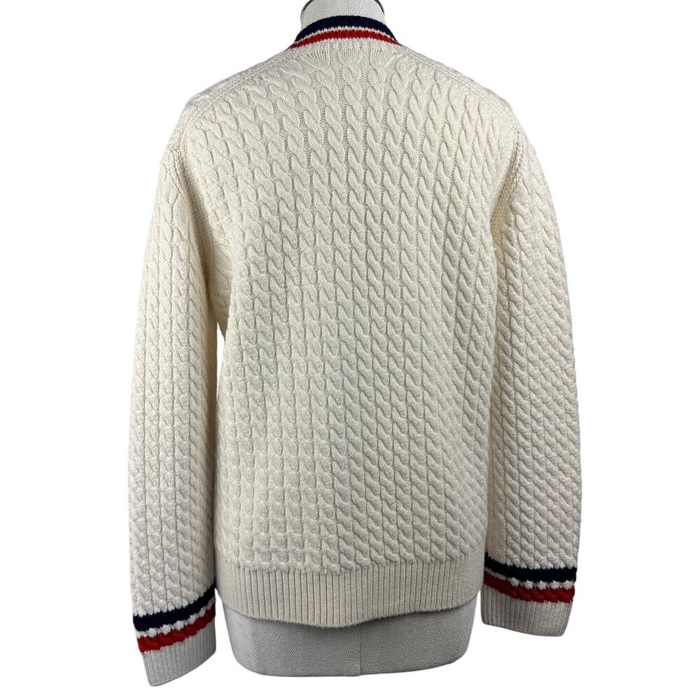 Maje Cream Cable-Knit Cardigan with Red & Navy Trim - Picture 4 of 8